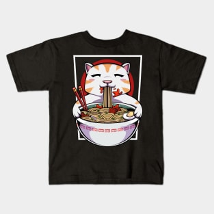Cat - Cute Kawaii Noodle Soup Eating Kitty Kids T-Shirt